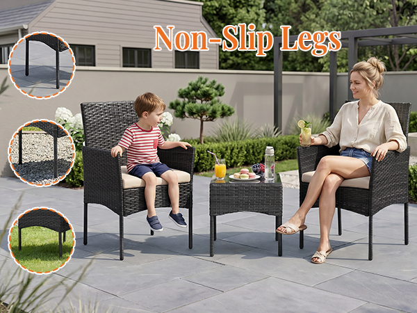 3-Piece Wicker Set with Non-Slip Legs for Stability