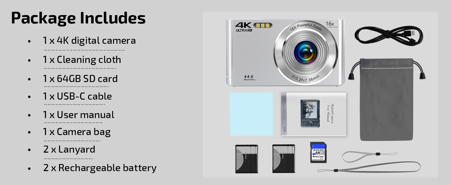 digital camera fhd 4K Package List