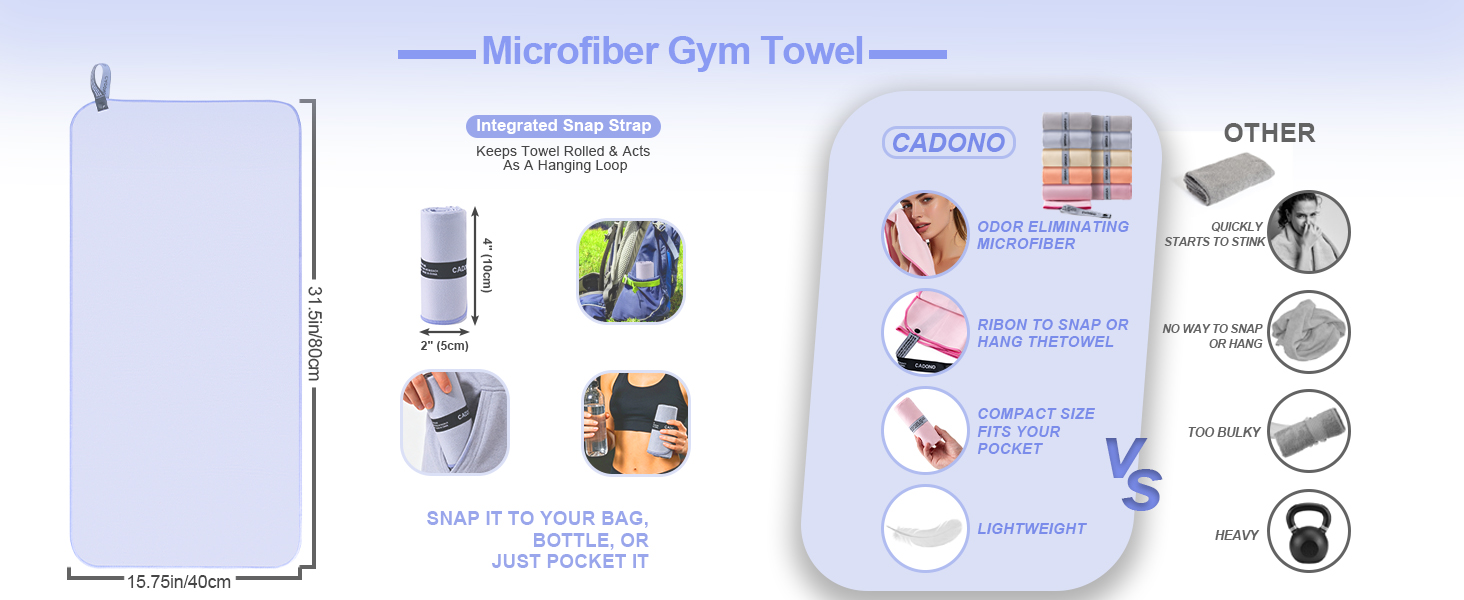 Microfiber Gym Towels, Quick Dry, Highly Absorbing, Odor-Free