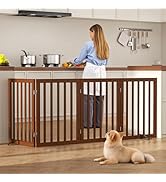 Homykic Indoor Pet Gate, 24" H x 75" W Bamboo Foldable Dog Fence, No Assembly Required, Walnut