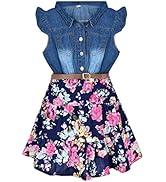 YJ.GWL Girls Dresses, Denim Tops Flower Skirt Girl Casual Dress, Princess Dresses for Girls with ...