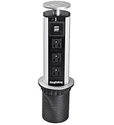 Kungfuking Pulling Pop Up Outlet Socket Recessed Retractable Power Strip Charging Station with 3 ...