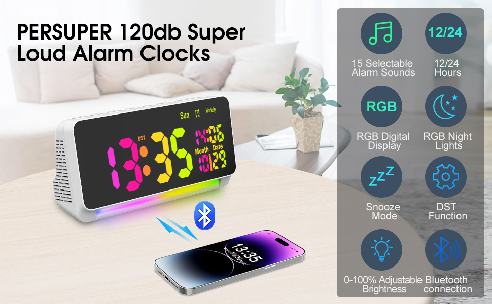 RGB Night Light Alarm Clock for Kids