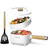 Audecook Electric Hot Pot with Steamer 2L, Cermic Glaze Non-Stick Frying Pan 8 Inch, Portable Tra...