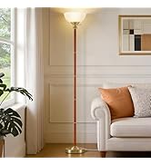 EJIAXIN Wood Floor Lamp for Living Room - Gold Standing Lamp with Glass Shade Torchiere Floor Lam...