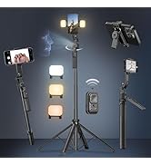 Auto Face Tracking Selfie Stick Tripod for iPhone with Light 360 Rotation 63" Phone Camera Tripod...