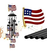 American Flag Patriotic Wind Chime, Red White Blue Aluminum Tube Wind Chimes Waterproof Hanging O...