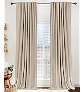 100% Blackout Shield Linen Blackout Curtains for Bedroom 84 Inches Long, Back Tab/Rod Pocket Livi...