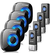 Wireless Doorbell PHYSEN Waterproof Door bell Chimes with Mute Mode,58 Doorbell Wireless, 5 Volum...