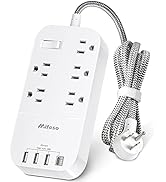 Power Strip with USB C - Flat Plug Extension Cord with 5 Outlets 4 USB, Wall Mount Power Bar Outl...