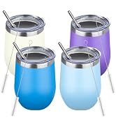 12oz/4 Pack Stainless Steel Wine Tumbler with Lids, Double WallVacuum Stainless Steel Travel Tumb...