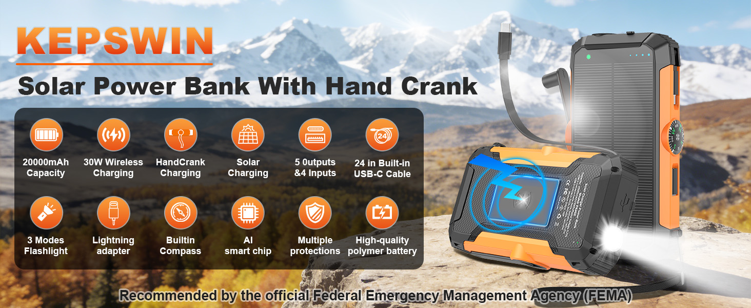 Hand-Crank Solar Power Bank Solar Charger Power Bank combines advanced solar charging technology