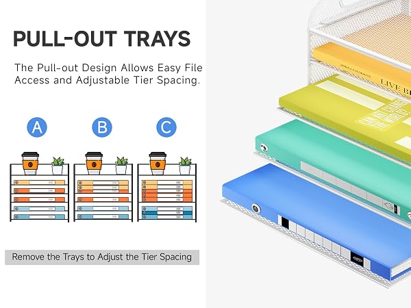 This white desktop organizer features sliding trays so that you can customize the spacing.