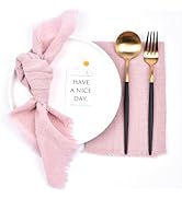 Joanlody Handmade Cloth Napkins 16.5x16.5 Inches Cotton Linen Napkins with Fringe Rustic Bulk Din...