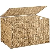 MOORLITER Water Hyacinth Storage Basket with Lid, 27.7 Gallon (105L) Blanket Storage Basket with ...