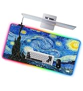Vyaaa RGB Gaming Mouse Mat, 39.3â?? x 19.7â?� XXL Mouse Mat, Van Gogh Starry Night LED Mouse Pad, Non...