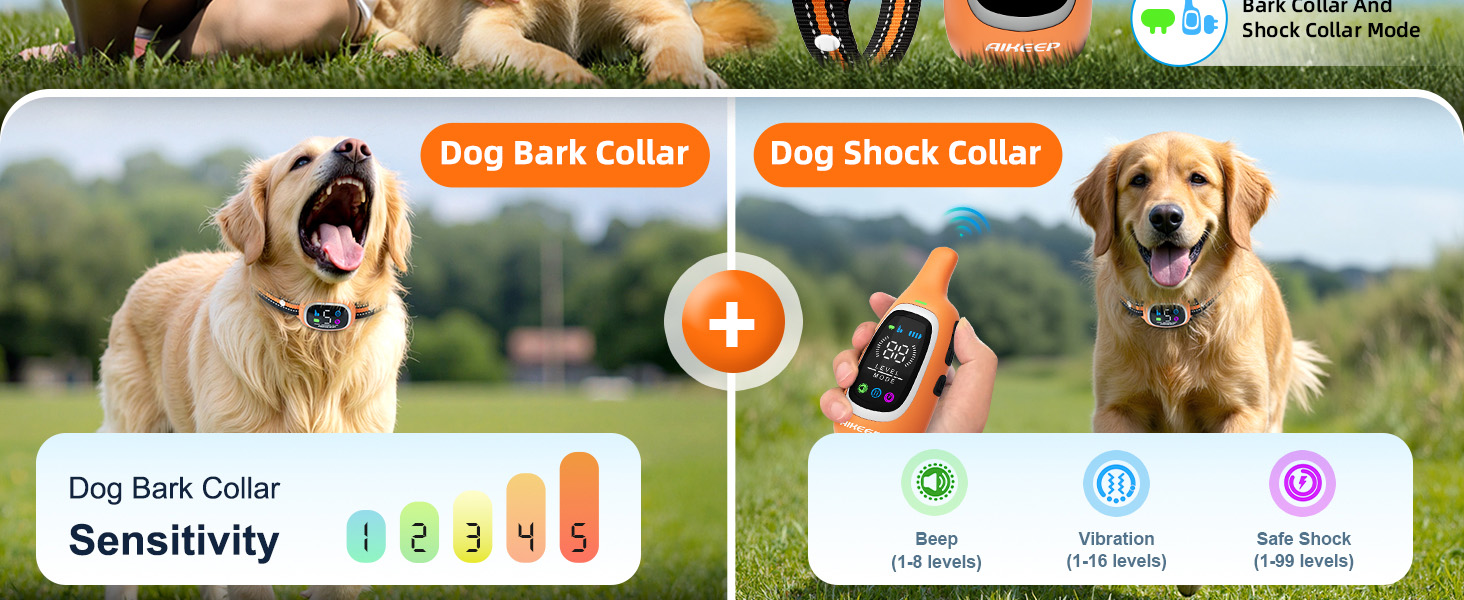 2-in-1 Dog Shock Collar and Bark Collar