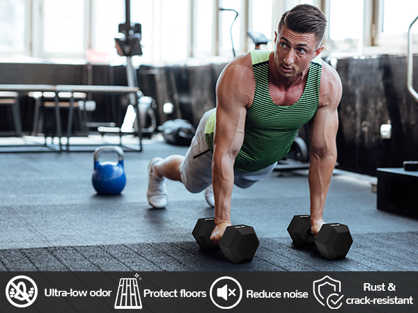 Fitvids Rubber Encased Exercise &amp; Fitness Hex Dumbbell, Hand Weights with Handle, Multiple Sizes