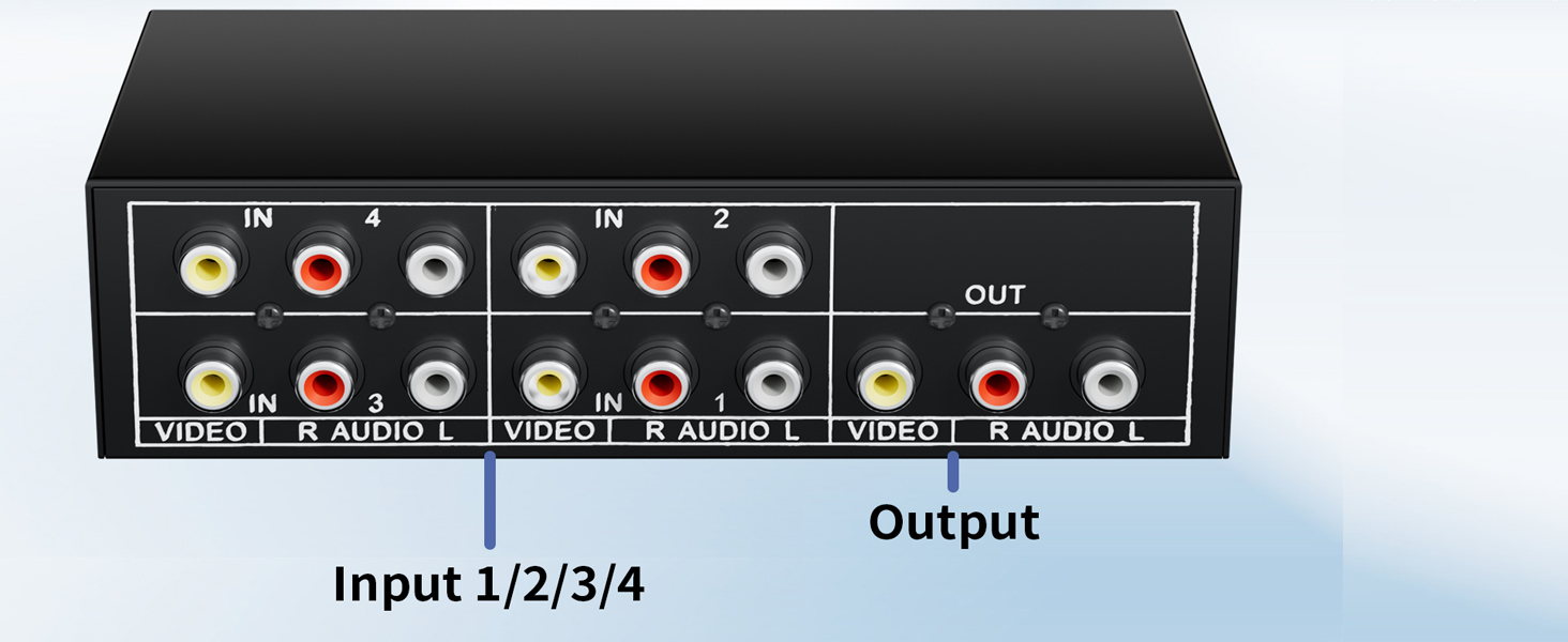 4 in 1 Out R/L RCA Stereo Audio Video Switch Manual Switching audio visual rca composite switcher