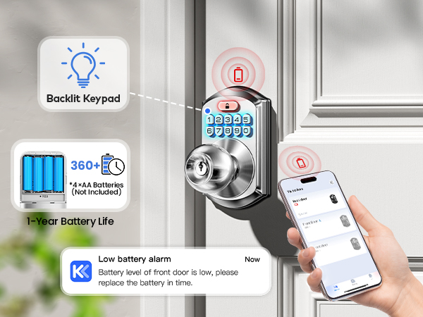 Up to 1-year battery life with low-battery alerts, ensuring your lock stays reliable