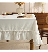 Romanstile Ruffle Rectangle Tablecloth, Farmhouse Vintage Washable Cotton Decorative Table Cloth ...