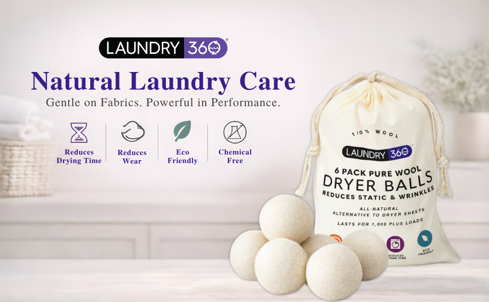 Laundry 360 Wool Dryer Balls 6-Pack Set