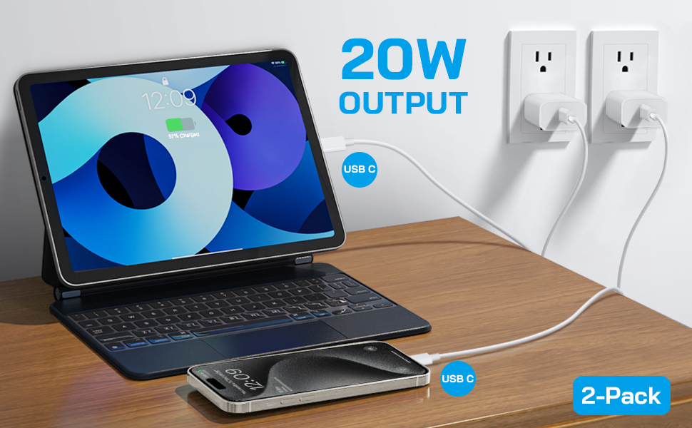 iPhone 16 15 Charger Fast Charging,20W Apple iPad USB C Fast Charger,2Pack 6ft USB C Wall Charger