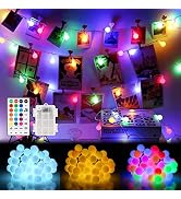 ALOVECO Outdoor String Lights 16ft 50 LED Battery Operated String Lights Color Changing with Remo...