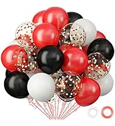 62Pcs Red and Black Balloons Kit - 12 Inches Red Black Party Decoration Balloons for Graduation C...