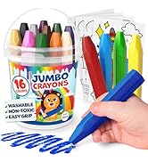 Jumbo Crayons For Toddlers 1-3 - 16pc Toddler Baby Crayons For Kids Ages 4-8 1-3 2-4 - With Print...