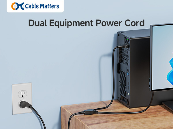 Computer Power Cord Splitter (NEMA 5-15P to 2X IEC C13)