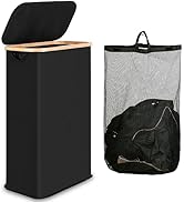 iEGrow 60L Slim Laundry Hamper, Narrow Laundry Basket with Lid,Foldable Clothes Hamper with Bambo...