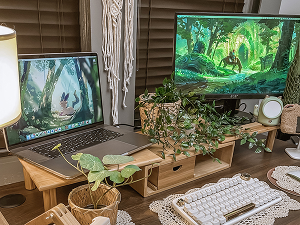 ROCDEER Adjustable Monitor Stand Riser in Bamboo