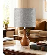 GOEBLESON Small Table Lamp, 14.2" Cute Little Desk Lamp with Dark Wood Bottle-Shaped Base &amp; Gray ...
