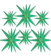 PartyWoo Green Star Balloons 6 pcs, One-Piece 14-Pointed Starburst Balloons, 27 &amp; 22 inch Star Ex...