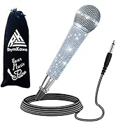 RhymKawa Crystal Silver Dynamic Vocal Microphone for Singing with 3M XLR Cable, Glitter White Wir...