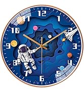 QINFIEY 12 Inch Silent Movement Kids Wall Clock, Non Ticking Children Round Wall Clock Battery Op...