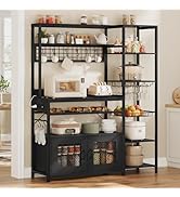 UPOSOJA Bakers Rack with Power Outlet, 47.2in Microwave Stand with Storage Shelves, Coffee Bar wi...