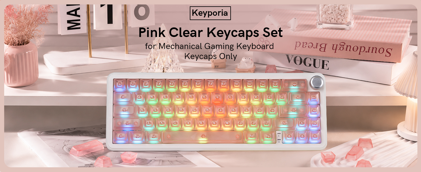 Pink Clear Keycaps for Mechanical Gaming Keyboard Keycaps Only