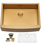 SHACO Gold Farmhouse Sink, 33 Inch Gold Stainless Steel Single Bowl Apron Front Undermount Farm K...