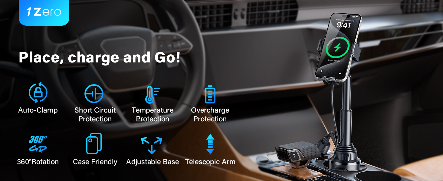 wireless car charger cup holder phone mount