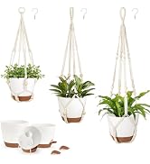 Mkono Hanging Planters, Macrame Plant Hangers with Self Watering Plant Pots Indoor Set of 3 Hangi...