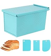 Spmarkt Blue Pullman Loaf Pan with Lid, Sandwich Bread Pullman Loaf Pan, 1LB Dough Capacity Recta...