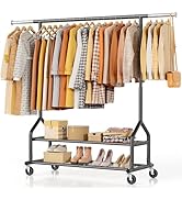 EAGMAK Heavy Duty Clothes Rack Load 556 LBS, Rolling Clothing Rack With Shelves, Height Adjustabl...
