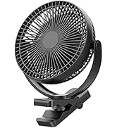USB Desk Fan, Rechargeable Portable Fan, 8-Inch Clip on Fan, 4 Speeds Strong Airflow, Dual 360° R...