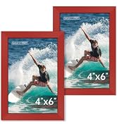 FIXSMITH 4x6 Picture Frame Set of 2, Red Photo Frame 4x6 with HD Plexiglass, Brown Picture Frames...