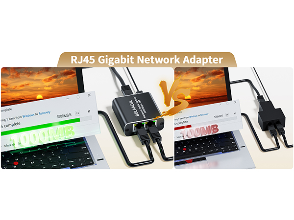 gigabit ethernet LAN splitter for Cat 5/5e/6/7/8 Cable 2 Devices Simultaneous Networking