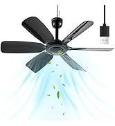 bestmoument 17.7" Inch Small Portable Ceiling Fan, USB Plug In, 5V DC Powered, 6 Blades, Indoor/O...