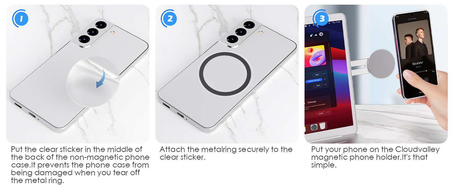 Need to install the metal ring on the back of thephone or no magnetic phone case.