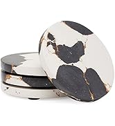 Thirstystone 4 Pack Black &amp; Gold Round Resin Coasters 4" Round Heat Tolerant Protects Surfaces Ea...